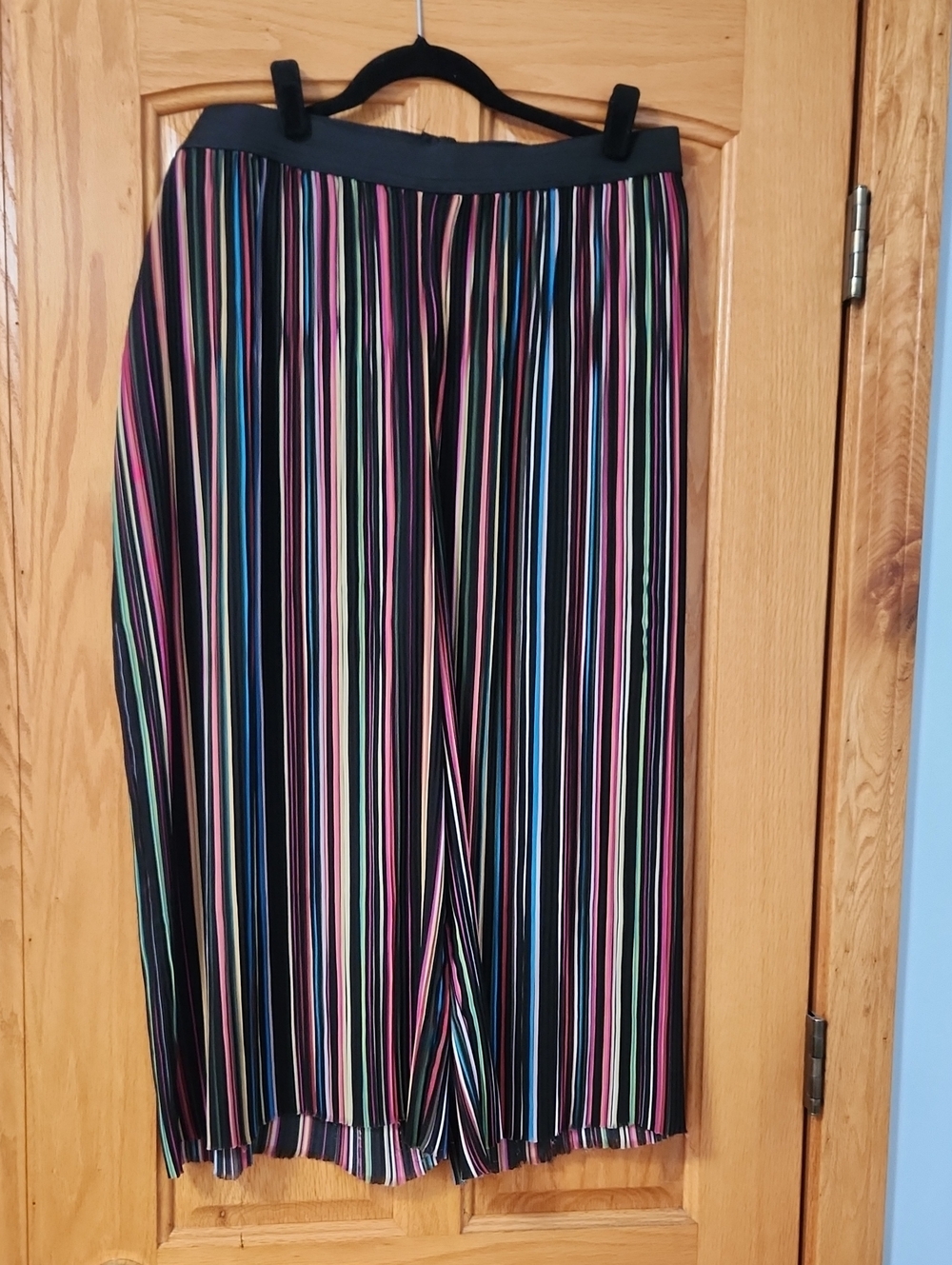 Wide Leg Black Jumpsuit Pants with Multicolor Vertical Stripes